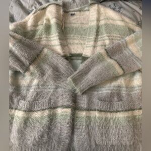 American Eagle striped fluffy cardigan with front pockets